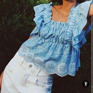 Zara Blue Eyelet Top